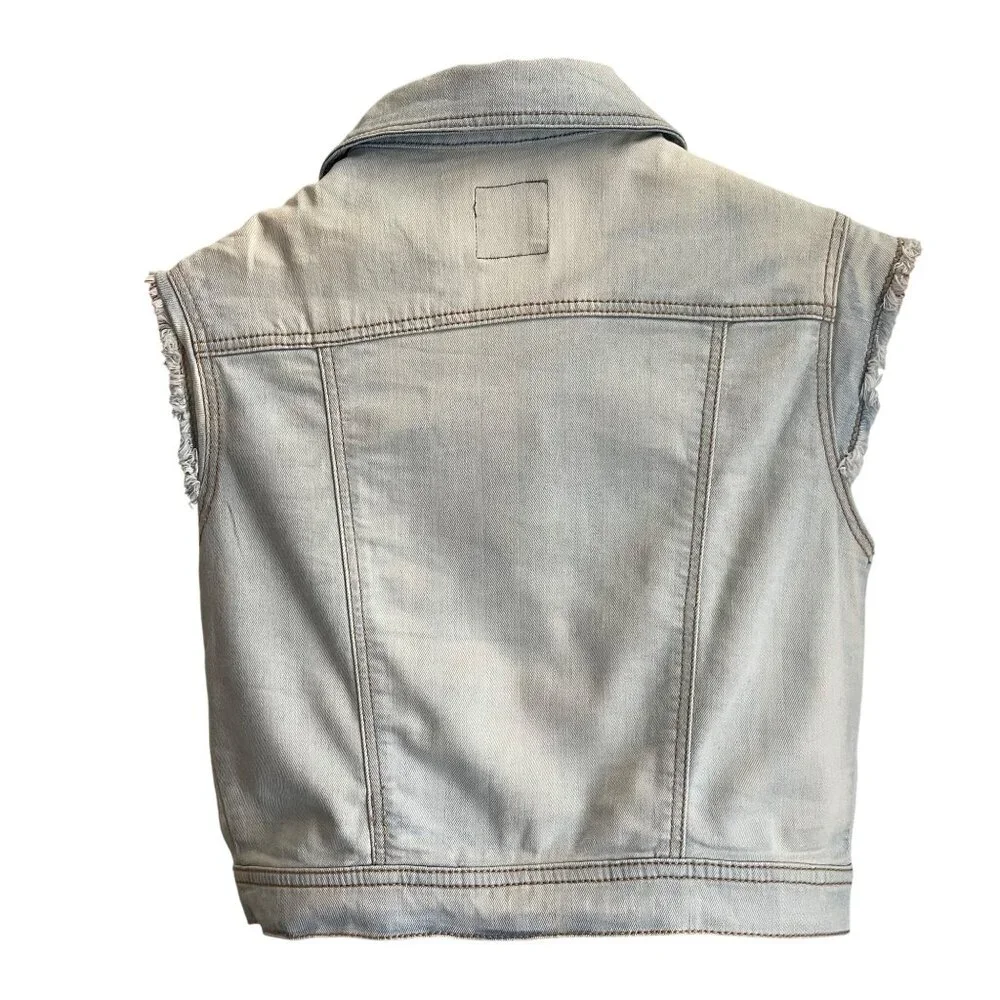 Mayoral Girls Denim Vest Size 10 Pearl Studded Light Wash Jean Jacket Western